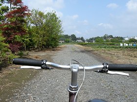 畑中の砂利道の写真